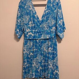 Lily Pulitzer Blue Printed V-Neck Women’s Romper Dress